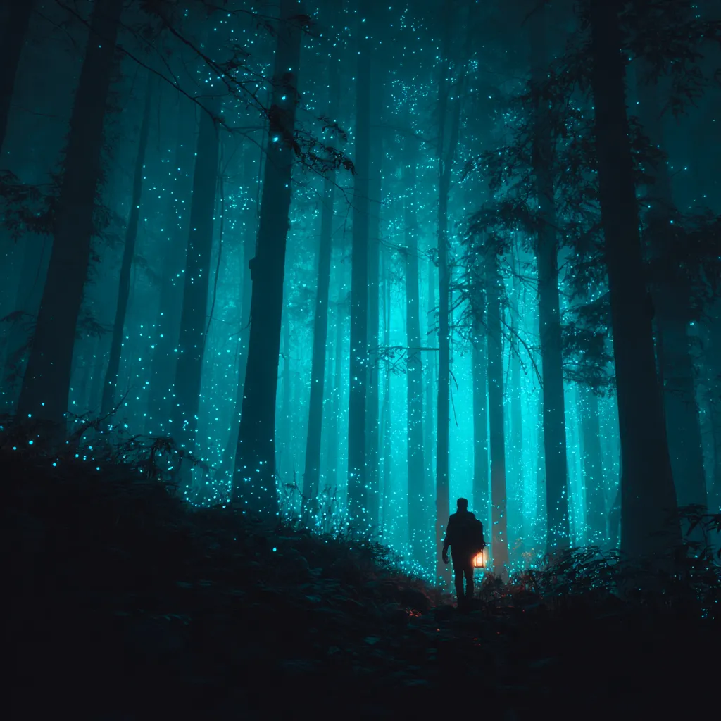 lightcloud5132 Dark forest with bioluminescent plants and a lon 11c0efc6-1264-4258-bb30-055034755e18