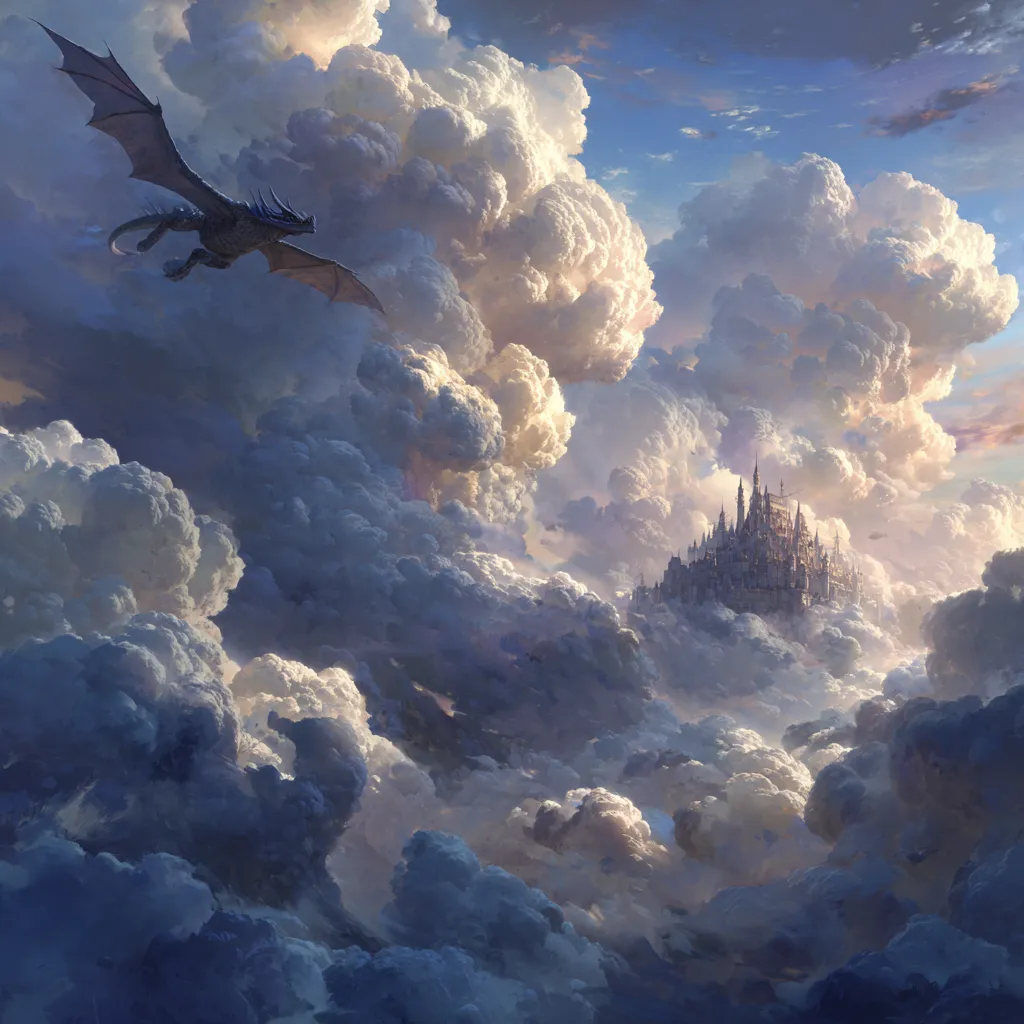 lightcloud5132 Epic fantasy key art of a dragon circling a floa fb778171-41d8-4832-84cf-2e67114b73da